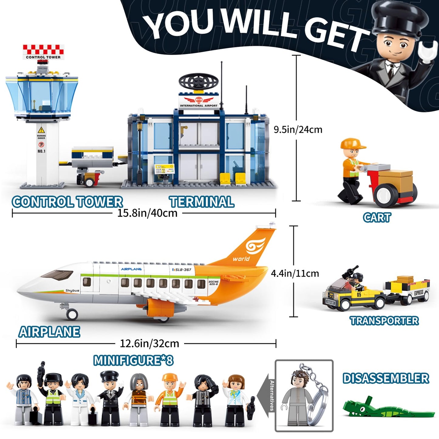 Sluban Airplane Building Set – City Airport Playset with 8 Minifigures