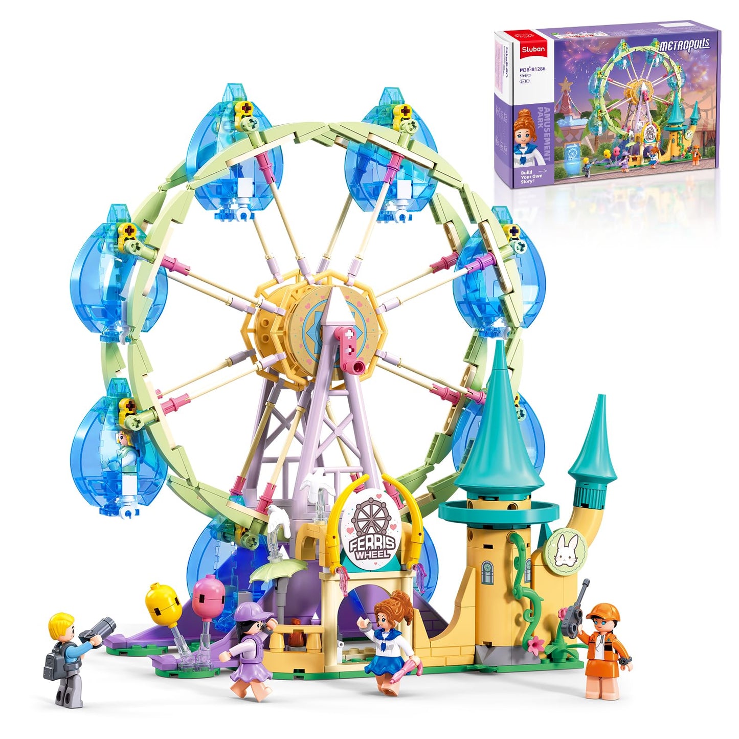 Sluban Amusement Park Ferris Wheel Castle Building Set – STEM Toy for Kids 6-10