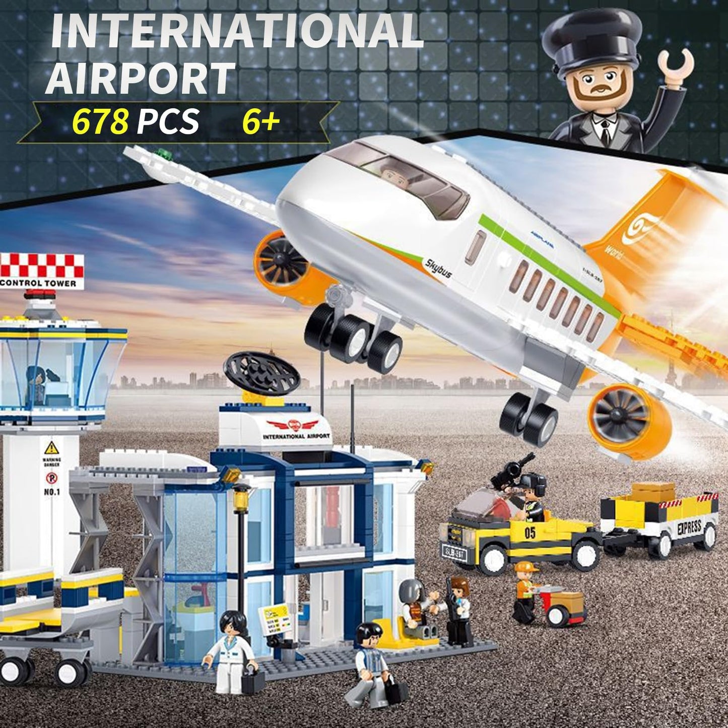 Sluban Airplane Building Set – City Airport Playset with 8 Minifigures