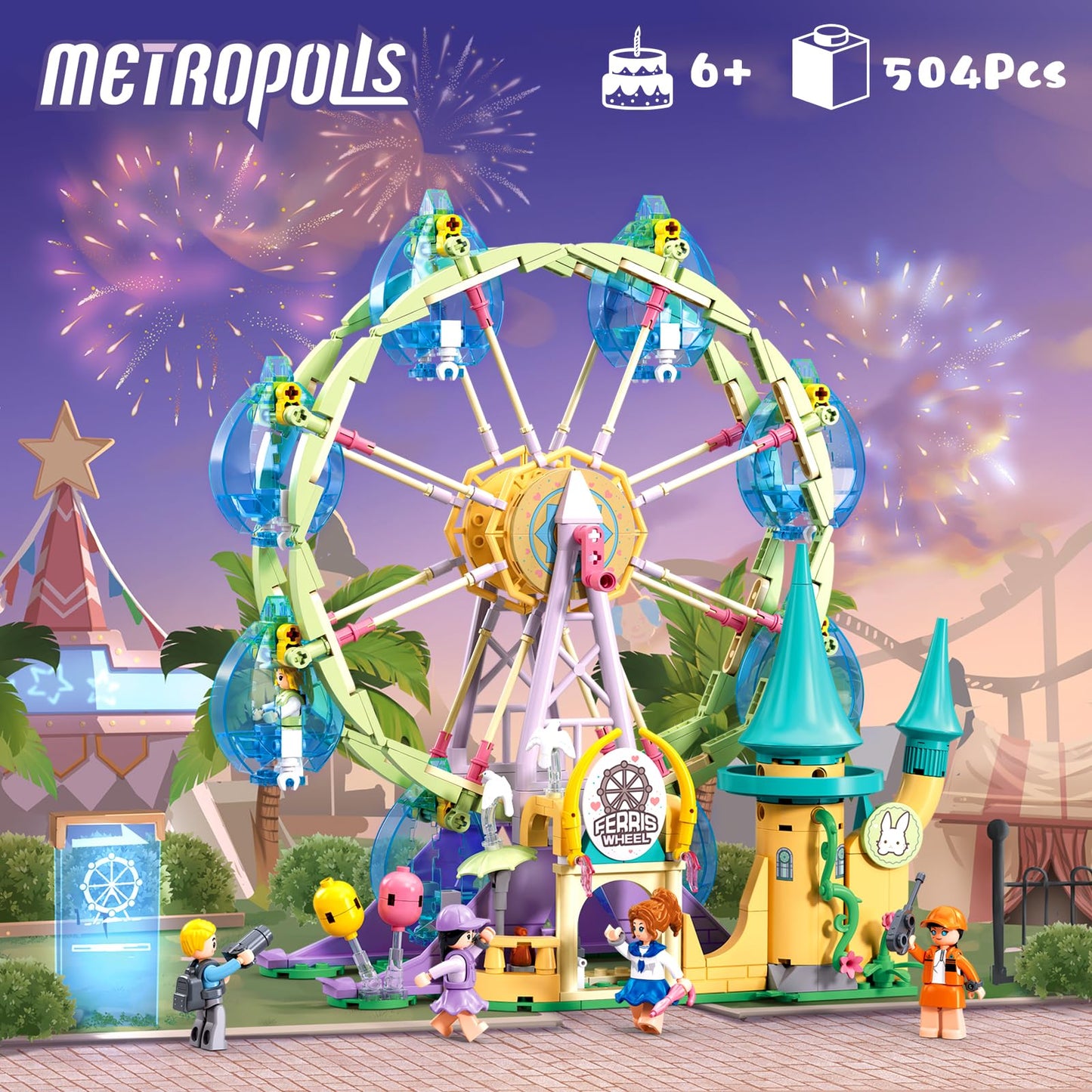 Sluban Amusement Park Ferris Wheel Castle Building Set – STEM Toy for Kids 6-10