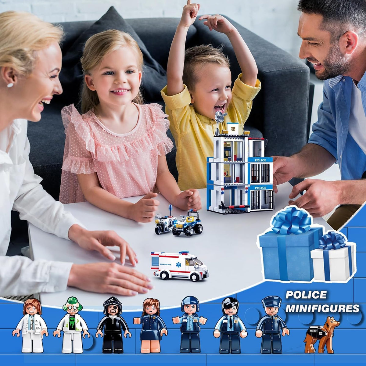 Sluban City Police Station Building Set – 606 Pieces, 8 Minifigures, 4 Vehicles