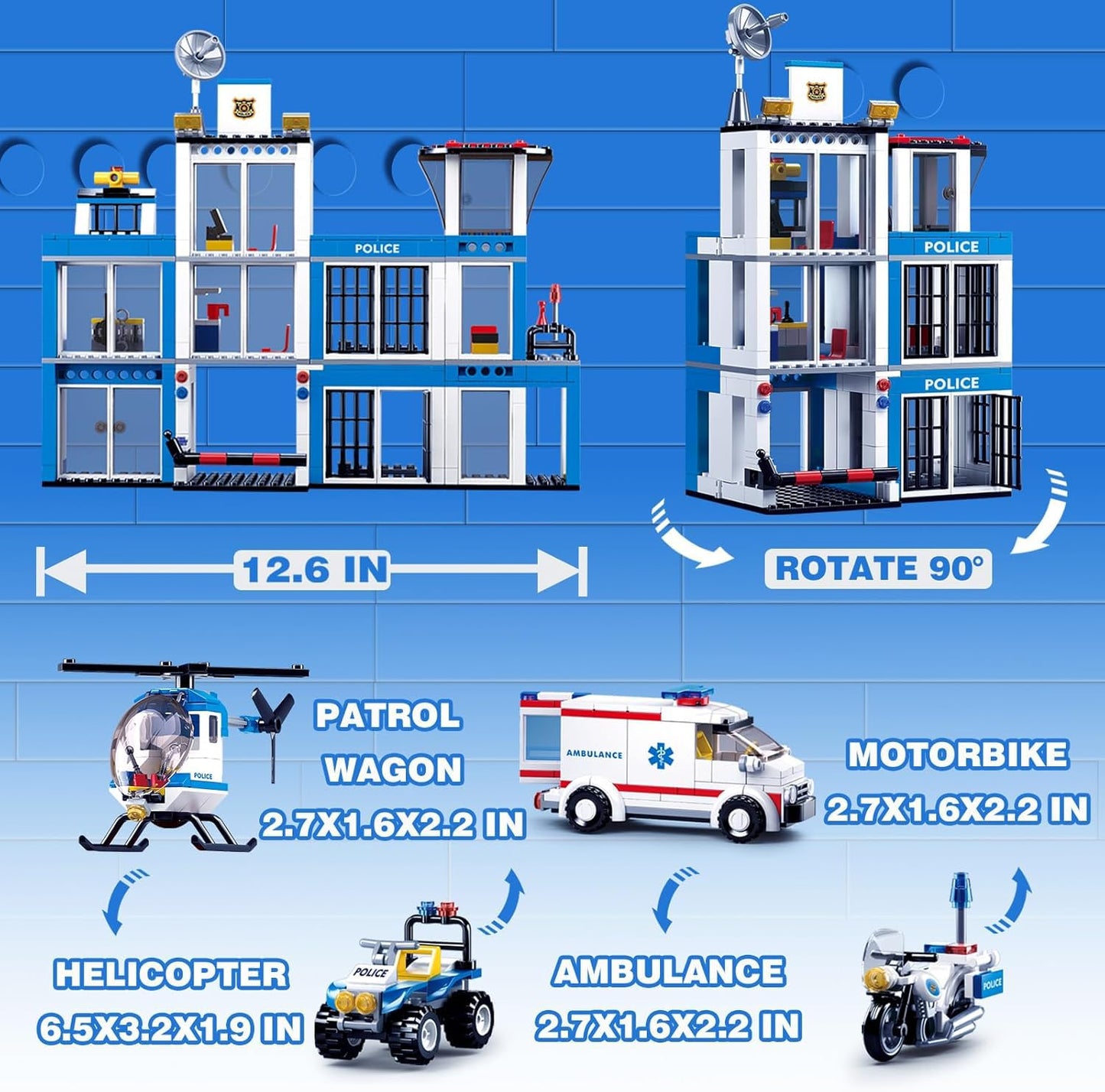 Sluban City Police Station Building Set – 606 Pieces, 8 Minifigures, 4 Vehicles