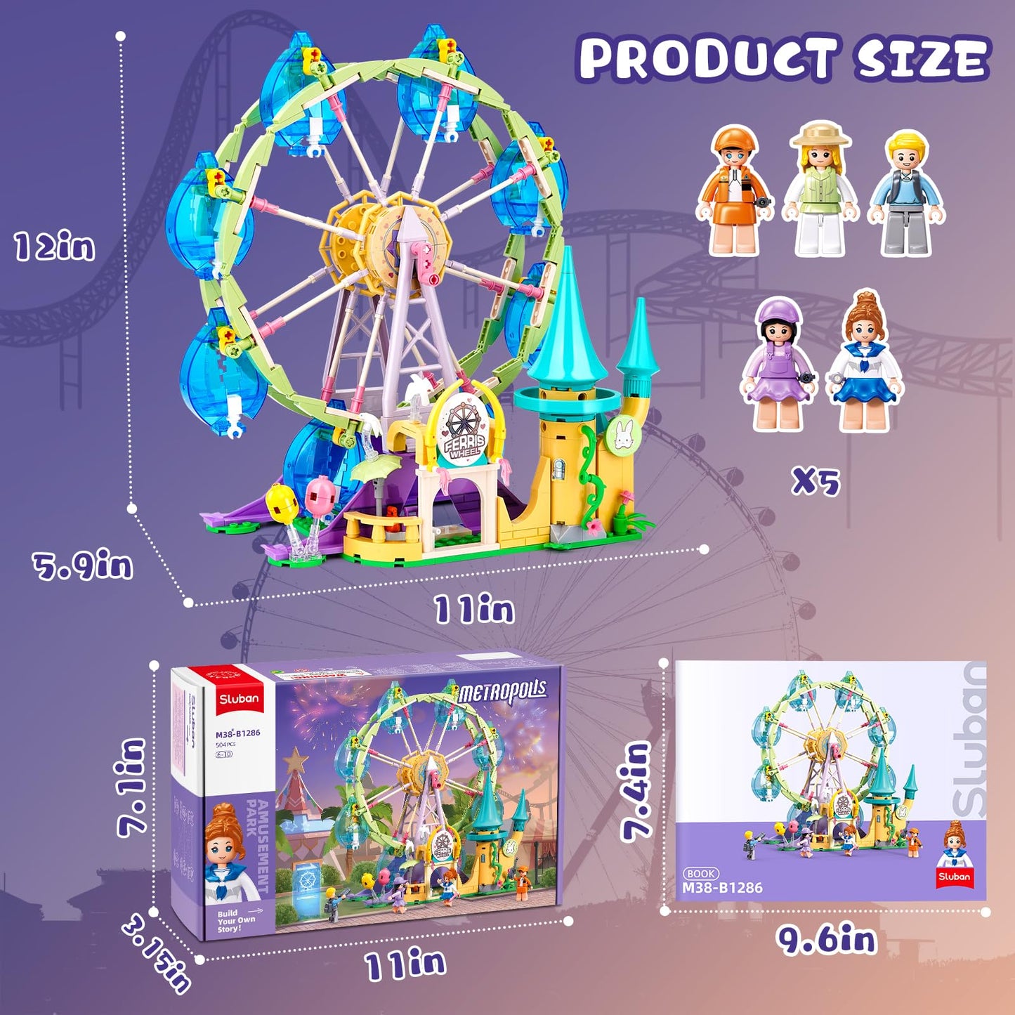 Sluban Amusement Park Ferris Wheel Castle Building Set – STEM Toy for Kids 6-10