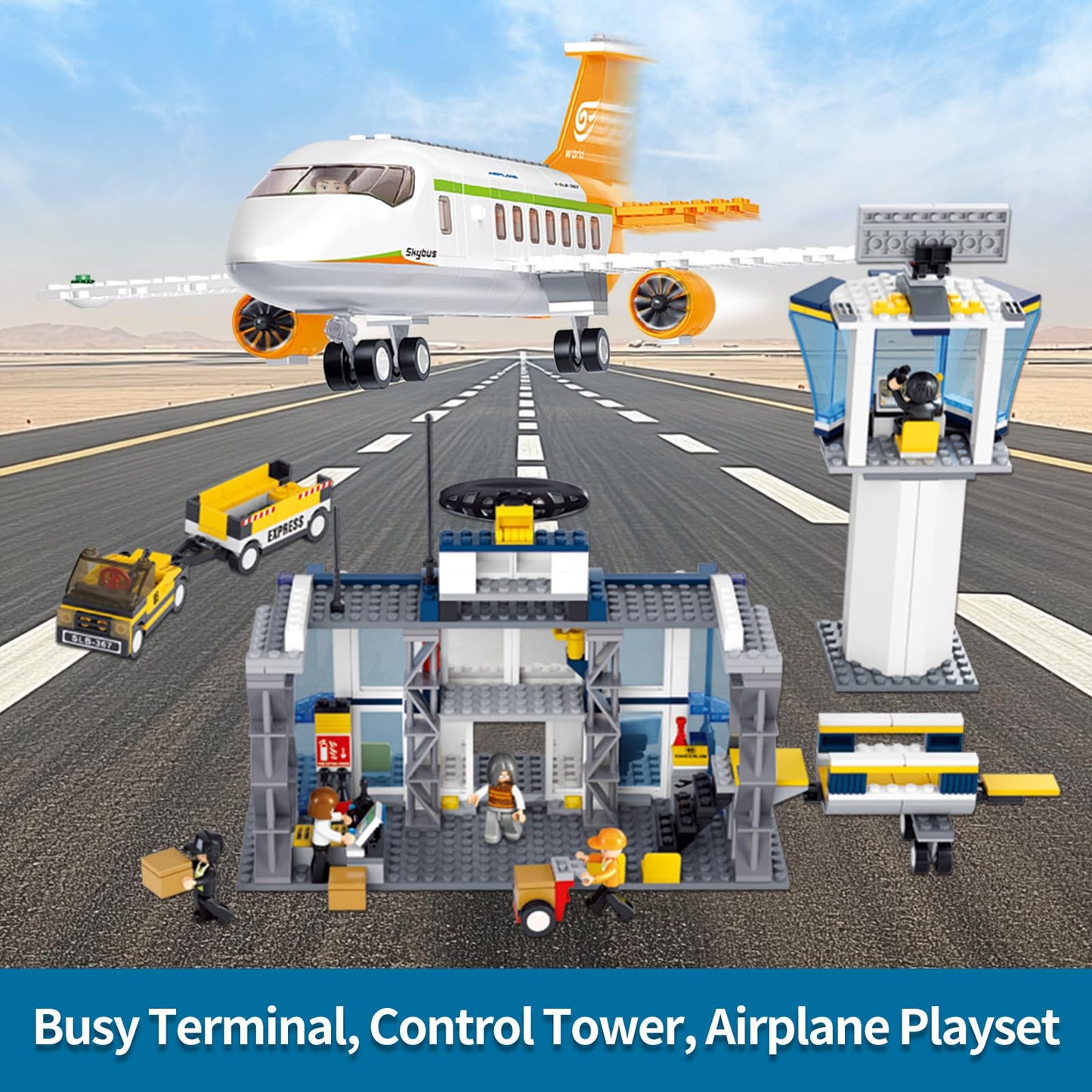 Sluban Airplane Building Set – City Airport Playset with 8 Minifigures