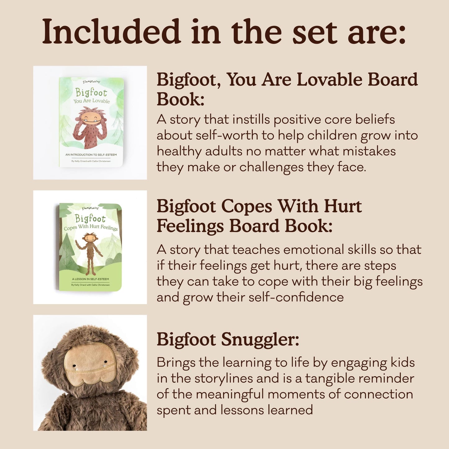 Slumberkins Bigfoot Snuggler & 2 Board Books Bundle | Soft Plush Toy for Ages 0+