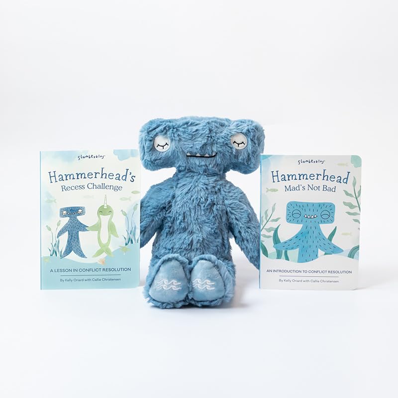 Slumberkins Hammerhead Kin & 2 Board Books Bundle – Social Skills & Conflict Resolution