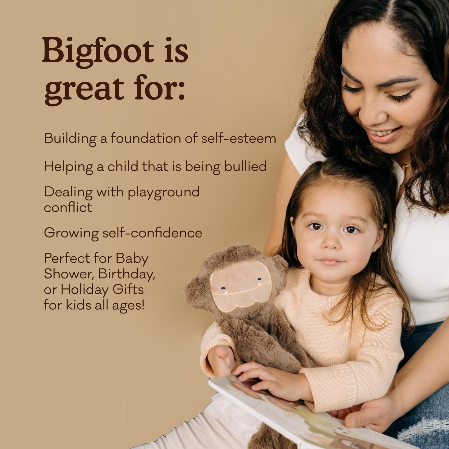 Slumberkins 14-inch Bigfoot Kin Plush + 2 Board Books Bundle | Soft Plush Toy for Ages 0+ | Supports Self-Esteem & Positive Relationships
