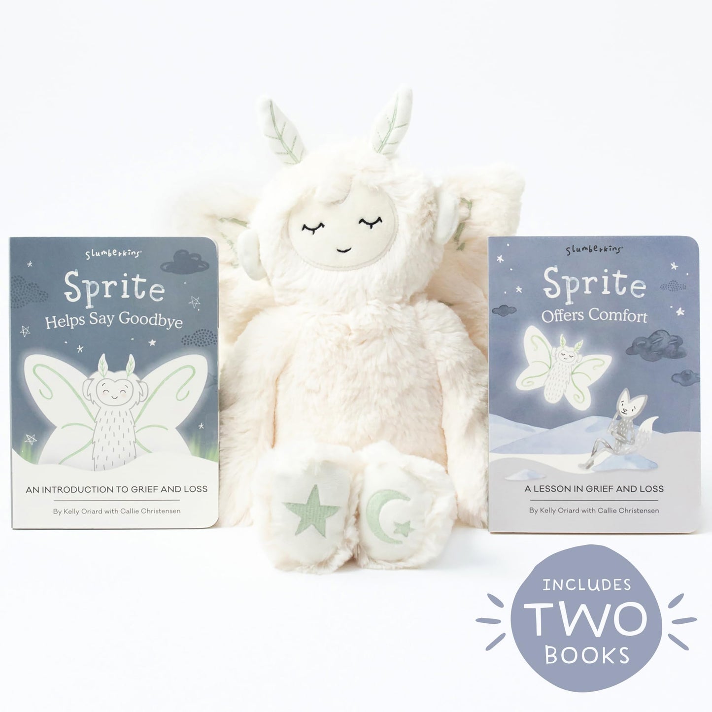 Slumberkins Sprite Kin 14\" Plush Bundle + 2 Board Books | Grief, Acceptance & Resilience for Ages 0+