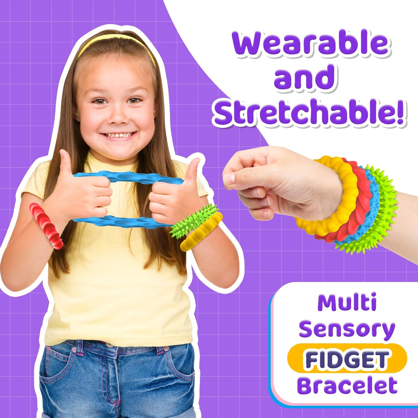SMALL FISH 4-Pack Sensory Fidget Bracelets – Calming, Stretchy Texture Toys