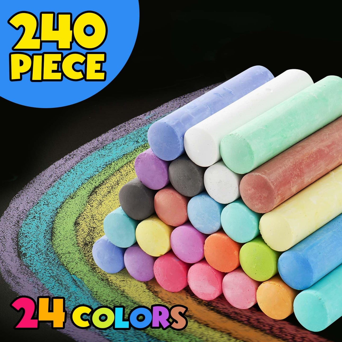 Small Fish 240PCS Washable Sidewalk Chalks - 24 Colors Jumbo Non-Toxic Outdoor Chalk Set