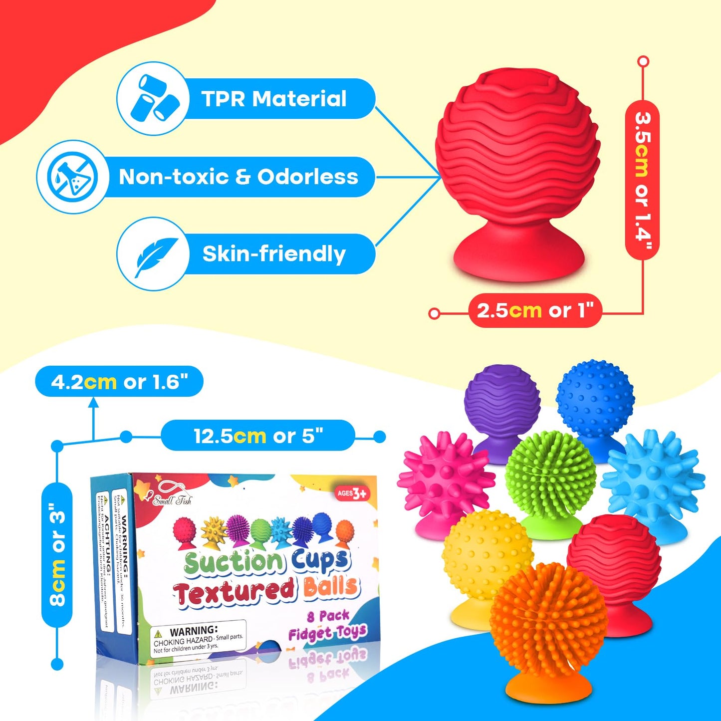 Small Fish: 8-Pack Textured Suction Cup Fidget Toys for Sensory Play