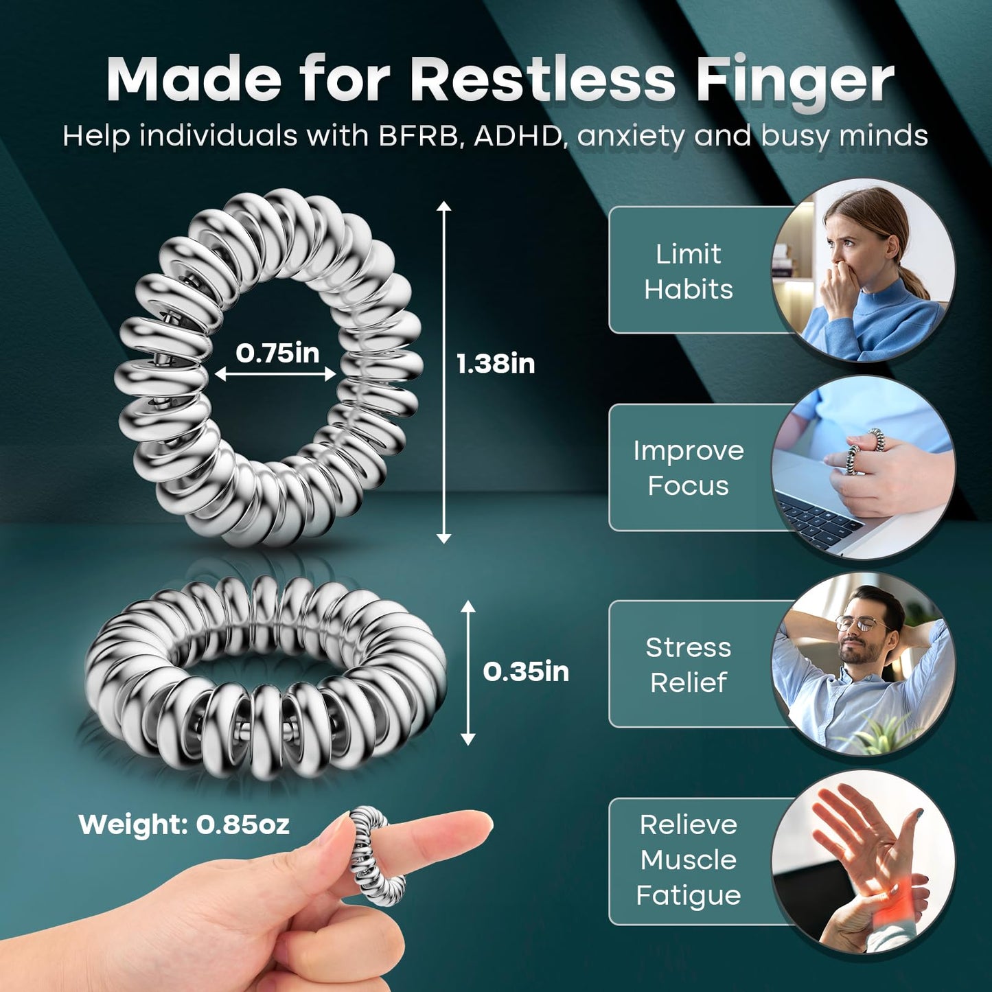 SMALL FISH Fidget Rings – 2-Pack Metal Sensory Rings for Stress Relief & Focus