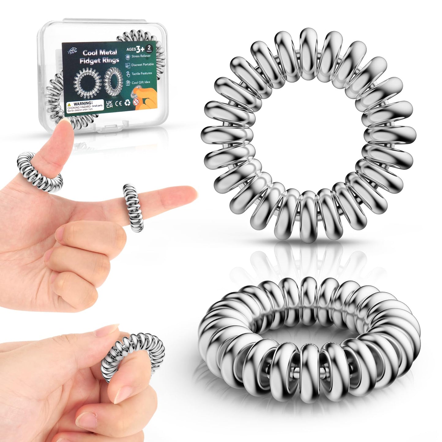 SMALL FISH Fidget Rings – 2-Pack Metal Sensory Rings for Stress Relief & Focus
