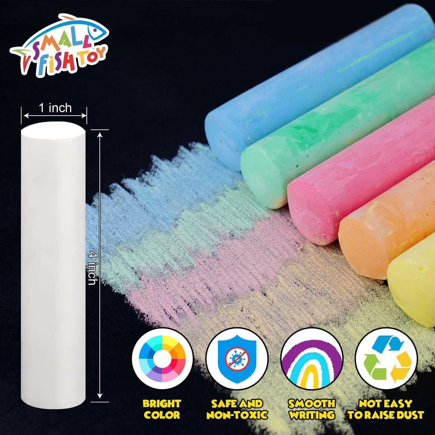 Small Fish 240PCS Washable Sidewalk Chalks - 24 Colors Jumbo Non-Toxic Outdoor Chalk Set