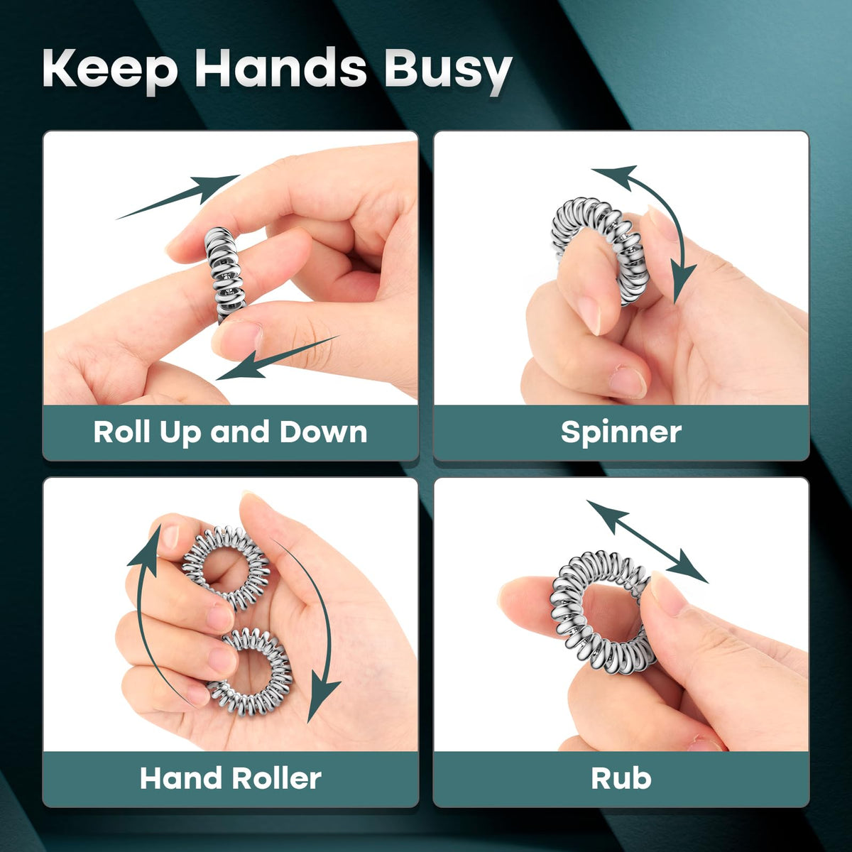 SMALL FISH Fidget Rings – 2-Pack Metal Sensory Rings for Stress Relief & Focus