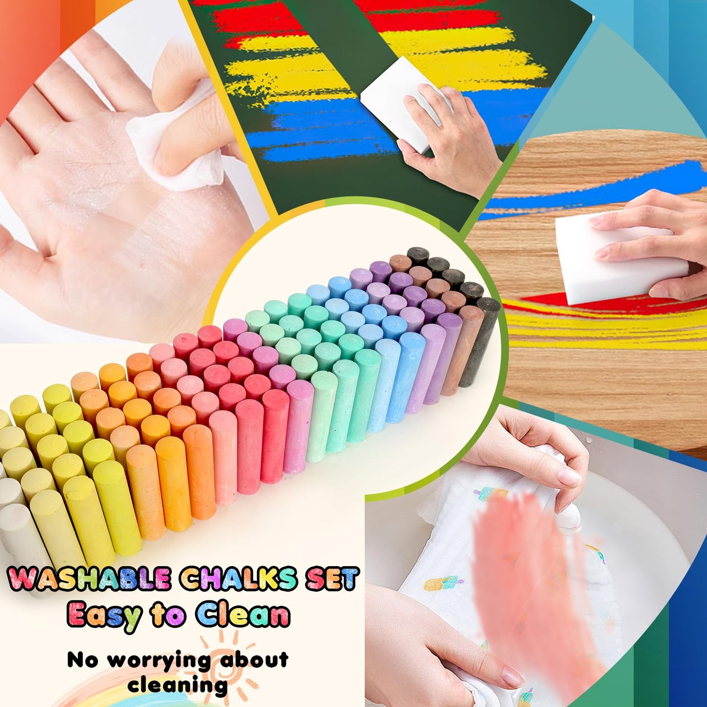 Small Fish 200PCS Washable Sidewalk Chalk Set – 20 Colors, Jumbo Outdoor Chalk