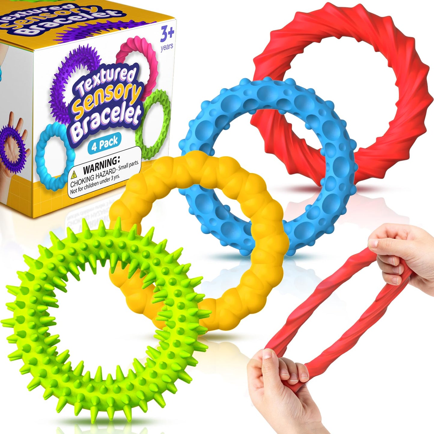 SMALL FISH 4-Pack Sensory Fidget Bracelets – Calming, Stretchy Texture Toys