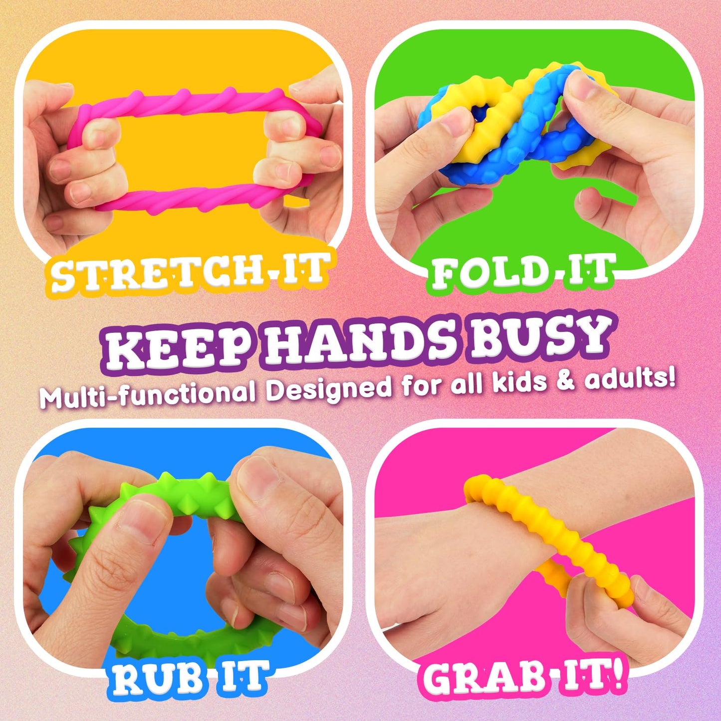 Small Fish Sensory Fidget Toys 4-Pack – Chewable Texture Bracelets for Calm Focus & Quiet Fun