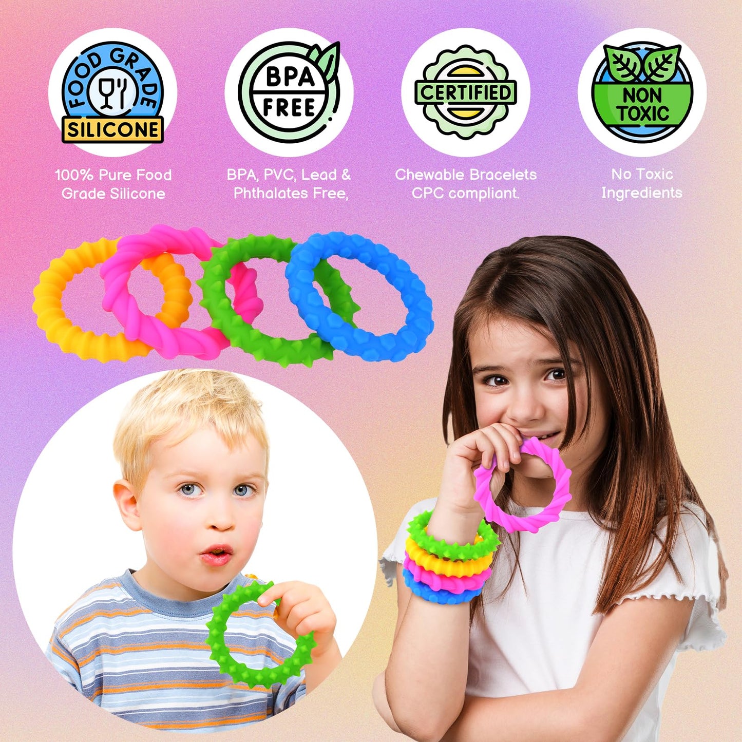 Small Fish Sensory Fidget Toys 4-Pack – Chewable Texture Bracelets for Calm Focus & Quiet Fun