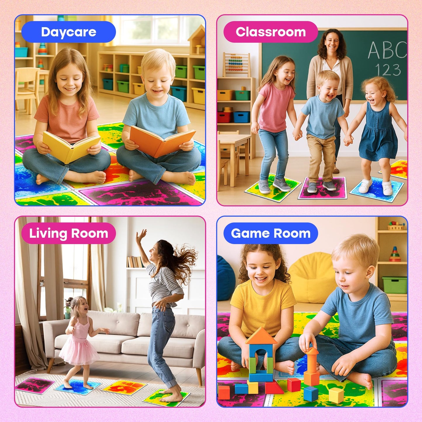 SMALL FISH Sensory Floor Tiles – 12x12 Liquid Lava Mats (4 Pack)