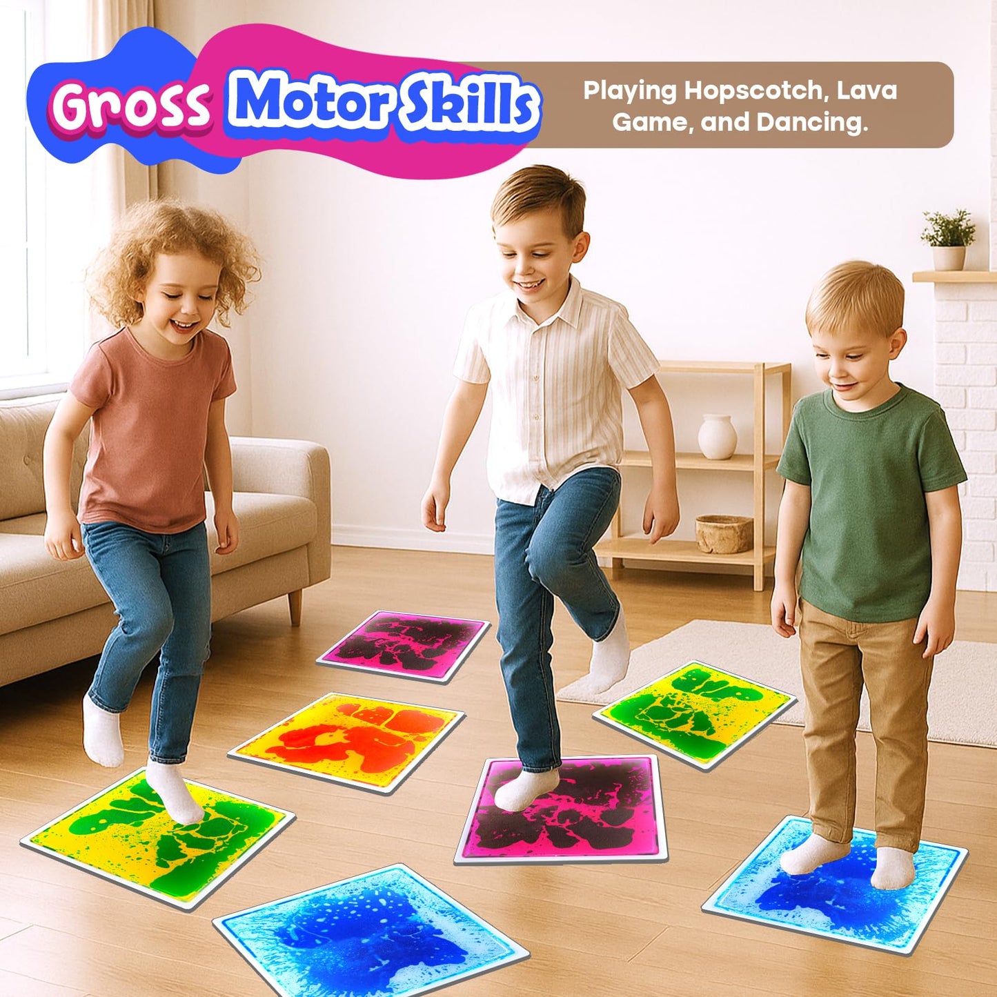 SMALL FISH Sensory Floor Tiles – 12x12 Liquid Lava Mats (4 Pack)