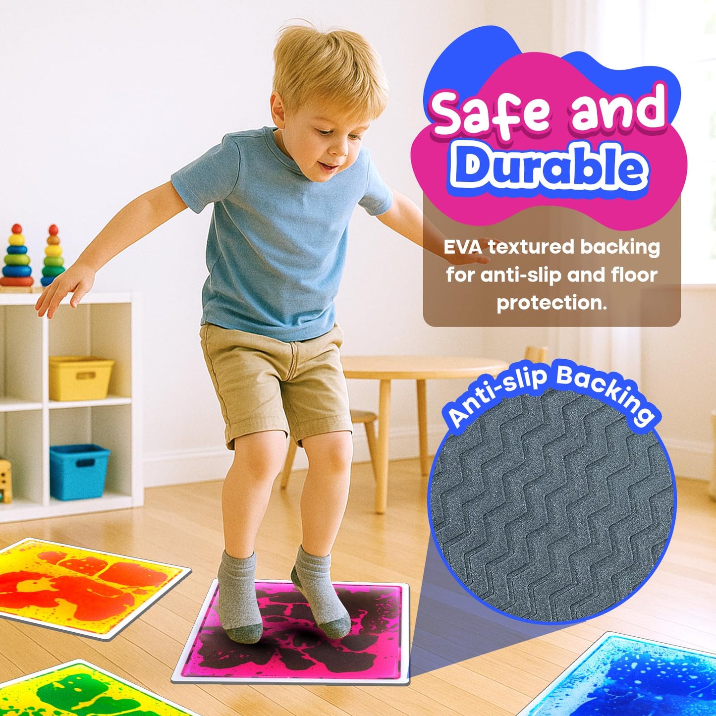 SMALL FISH Sensory Floor Tiles – 12x12 Liquid Lava Mats (4 Pack)