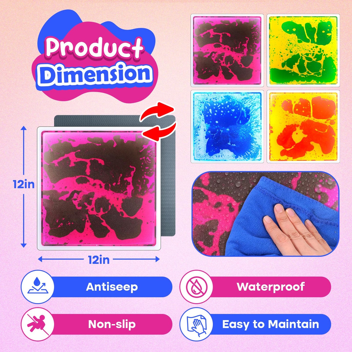 SMALL FISH Sensory Floor Tiles – 12x12 Liquid Lava Mats (4 Pack)