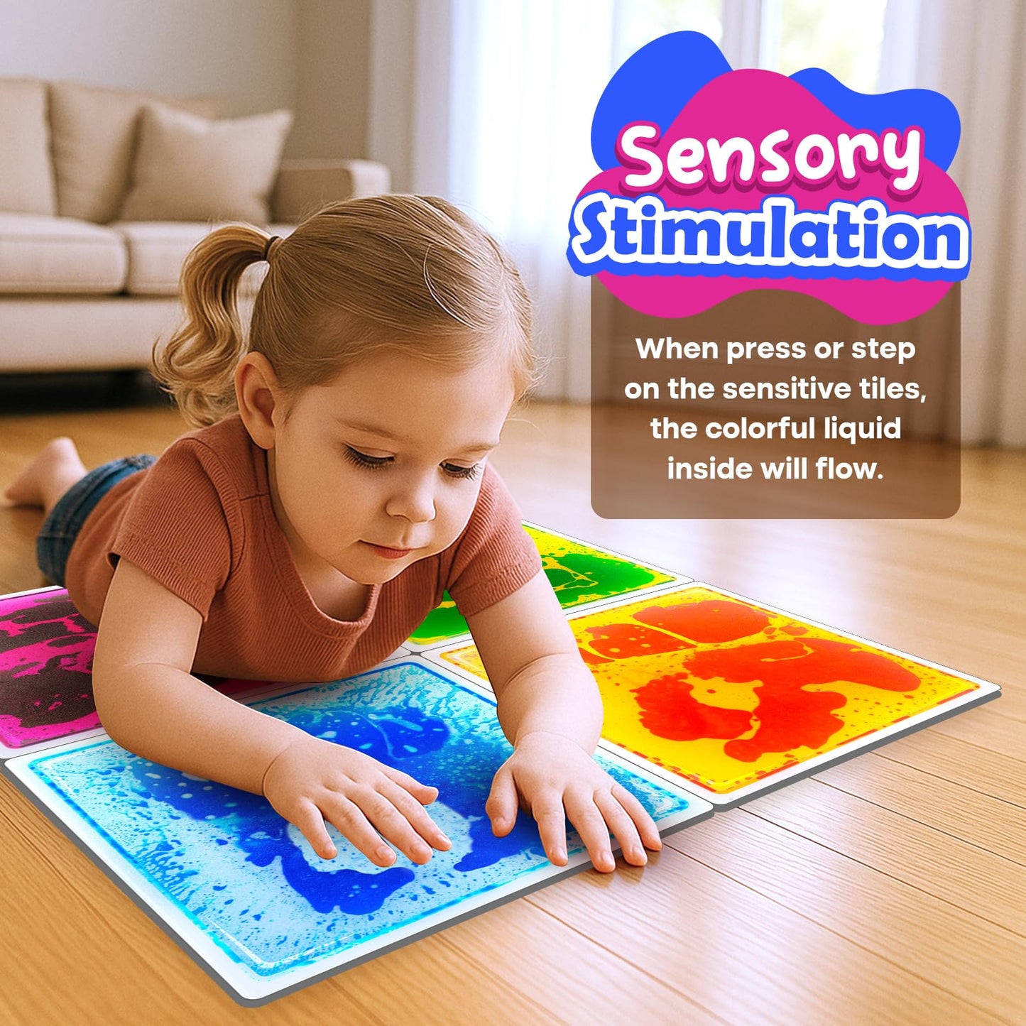 SMALL FISH Sensory Floor Tiles – 12x12 Liquid Lava Mats (4 Pack)