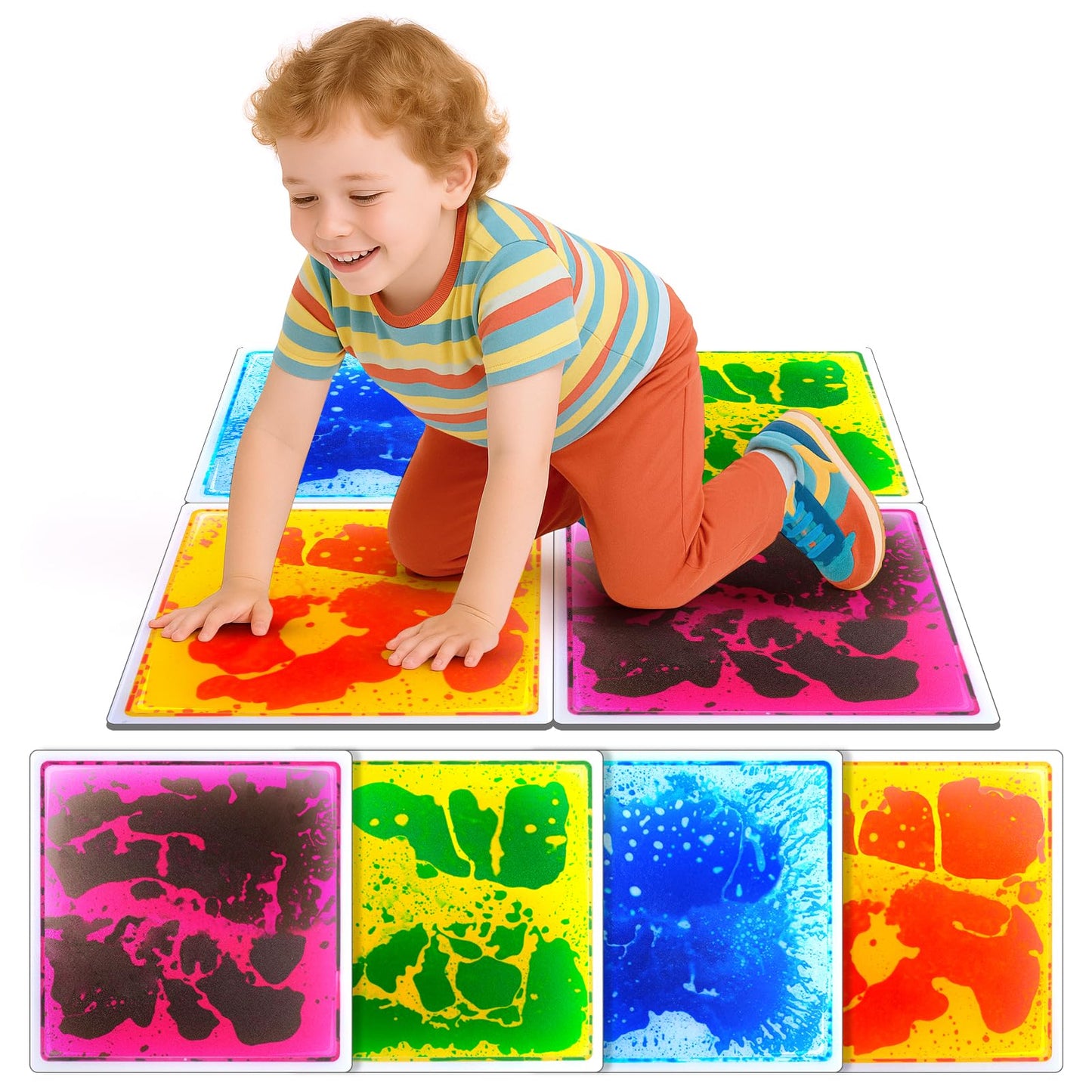 SMALL FISH Sensory Floor Tiles – 12x12 Liquid Lava Mats (4 Pack)