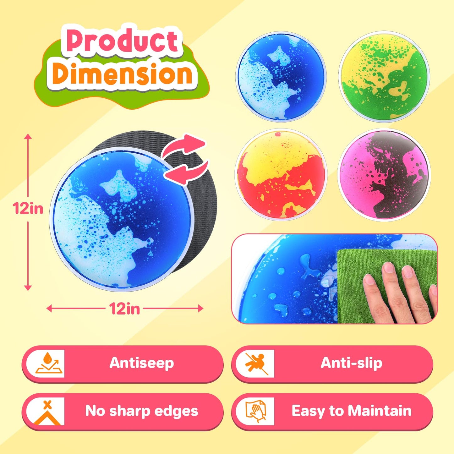 Small Fish Sensory Floor Tiles – 4-Pack Round Liquid Lava Play Mats