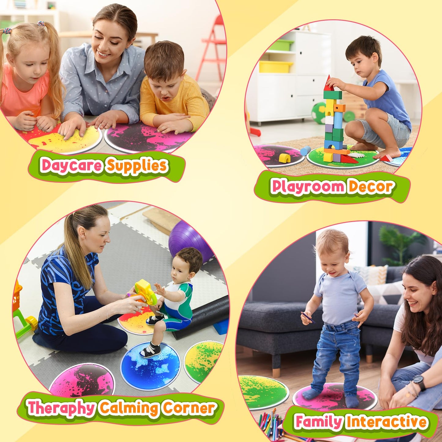 Small Fish Sensory Floor Tiles – 4-Pack Round Liquid Lava Play Mats