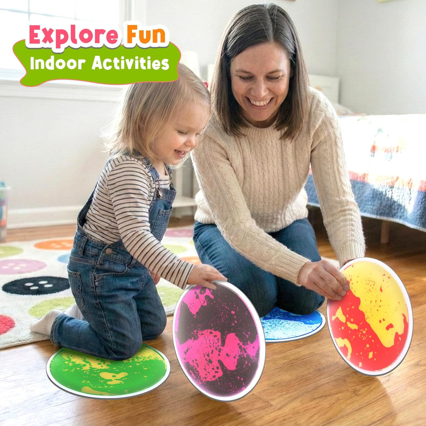 Small Fish Sensory Floor Tiles – 4-Pack Round Liquid Lava Play Mats