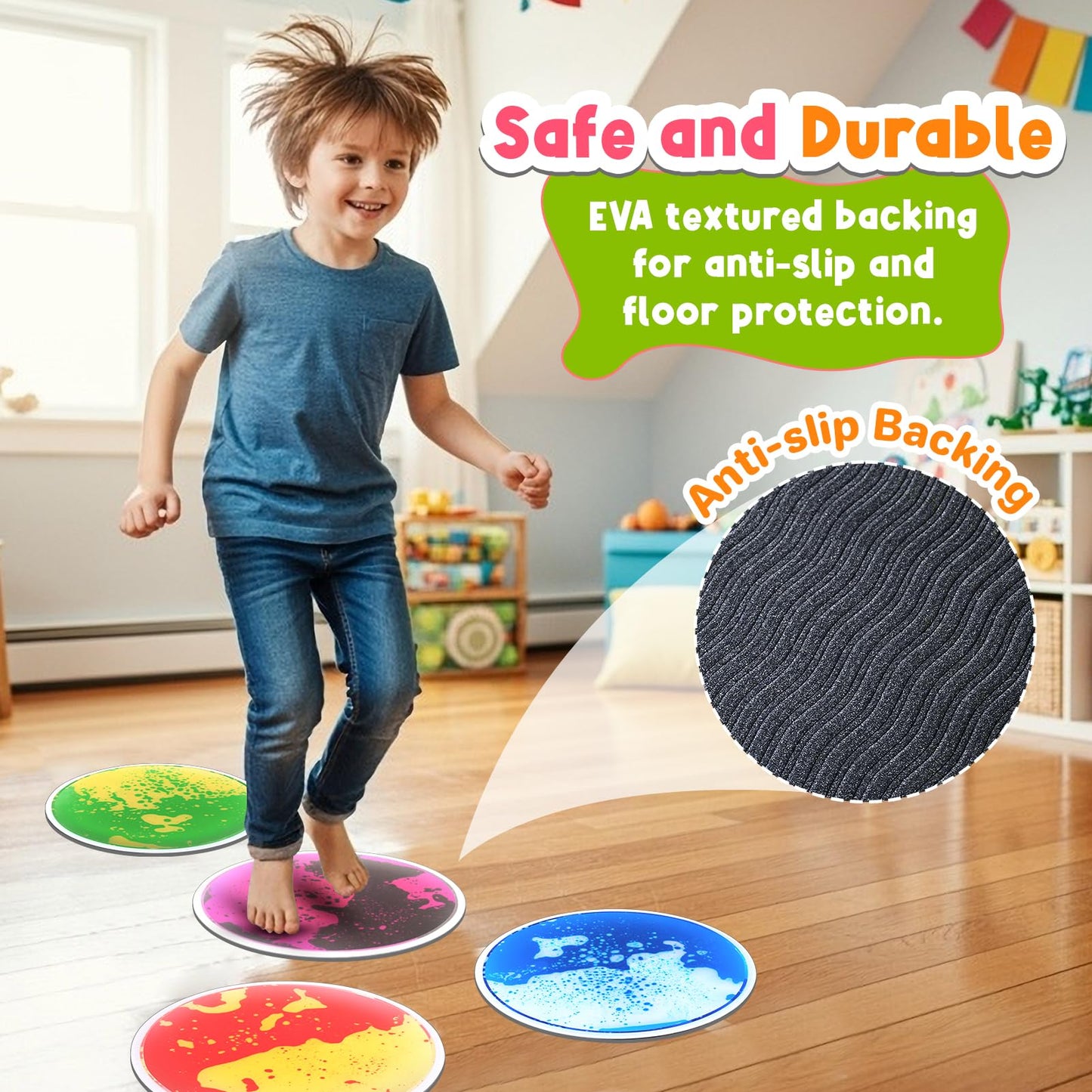 Small Fish Sensory Floor Tiles – 4-Pack Round Liquid Lava Play Mats