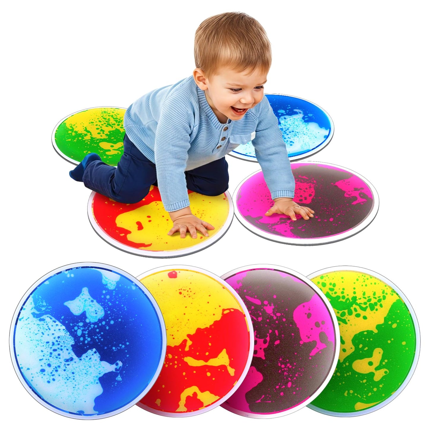 Small Fish Sensory Floor Tiles – 4-Pack Round Liquid Lava Play Mats