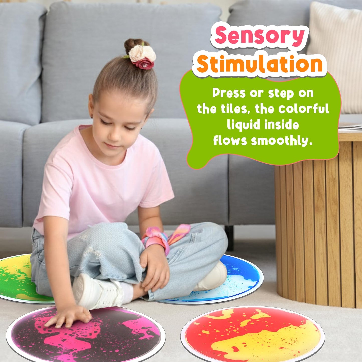 Small Fish Sensory Floor Tiles – 4-Pack Round Liquid Lava Play Mats