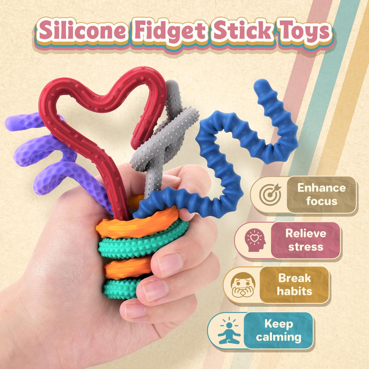 Small Fish Sensory Fidget Toys: Textured Silicone Sticks 6-Pack