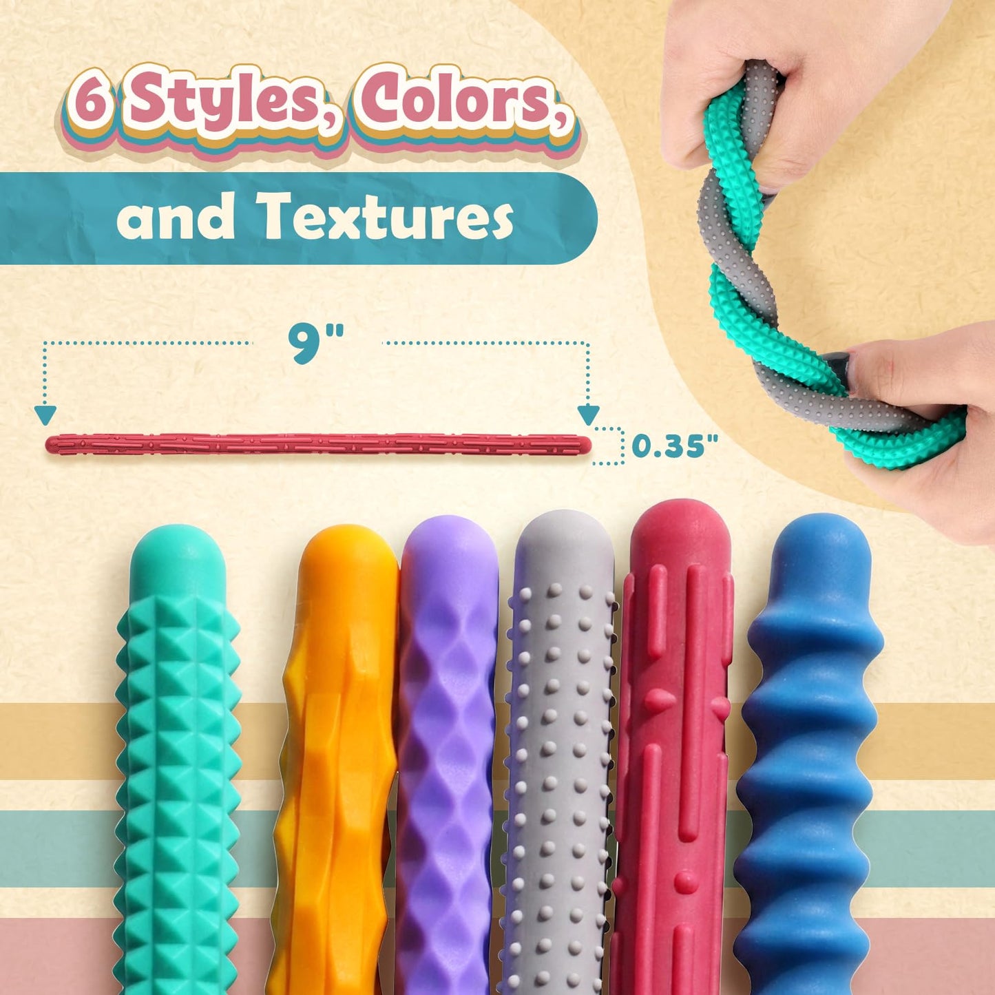 Small Fish Sensory Fidget Toys: Textured Silicone Sticks 6-Pack
