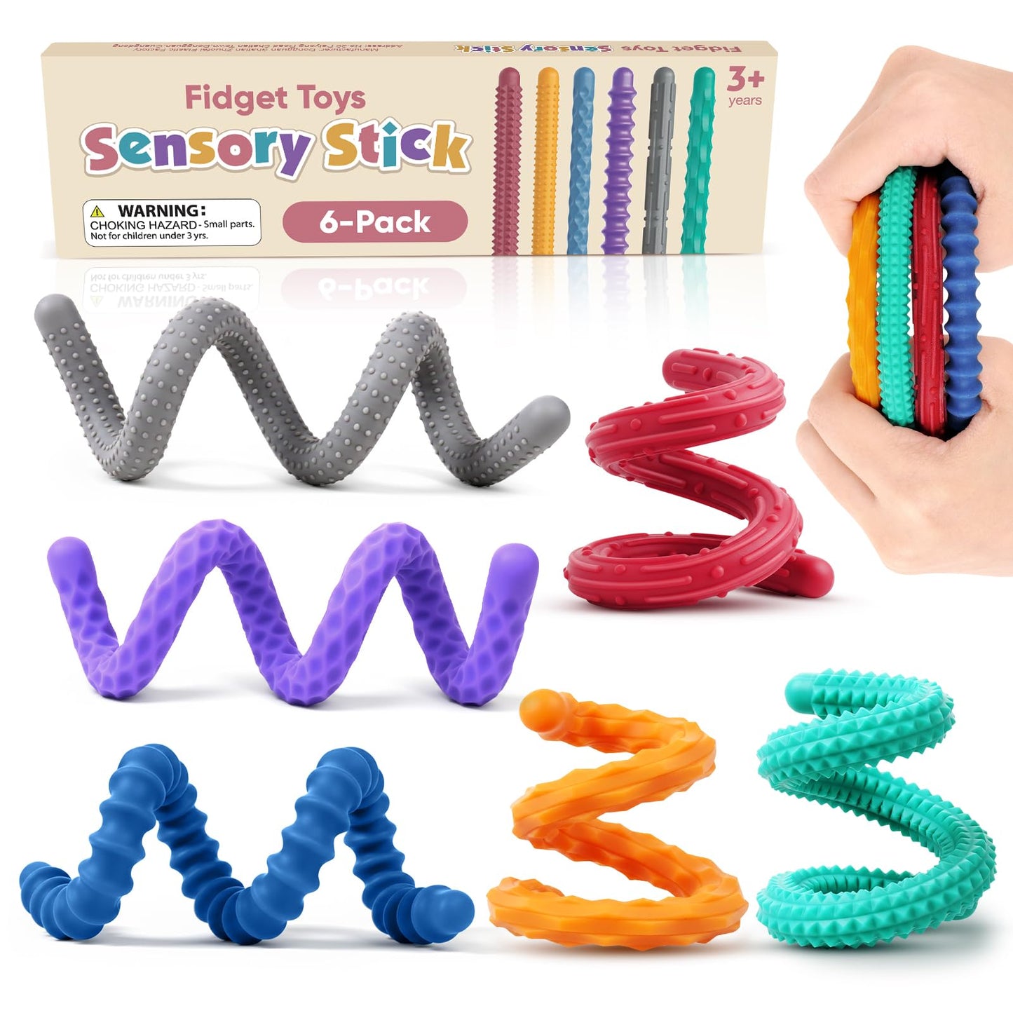 Small Fish Sensory Fidget Toys: Textured Silicone Sticks 6-Pack