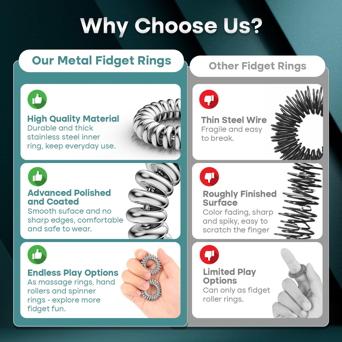 SMALL FISH Fidget Rings – 2-Pack Metal Sensory Rings for Stress Relief & Focus