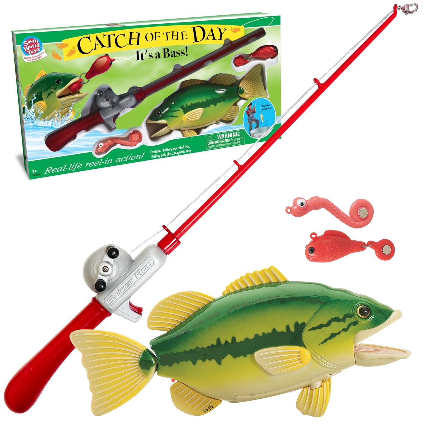Small World Toys Catch of the Day Bass Magnetic Fishing Game – Bath & Travel Fun for Kids 3+