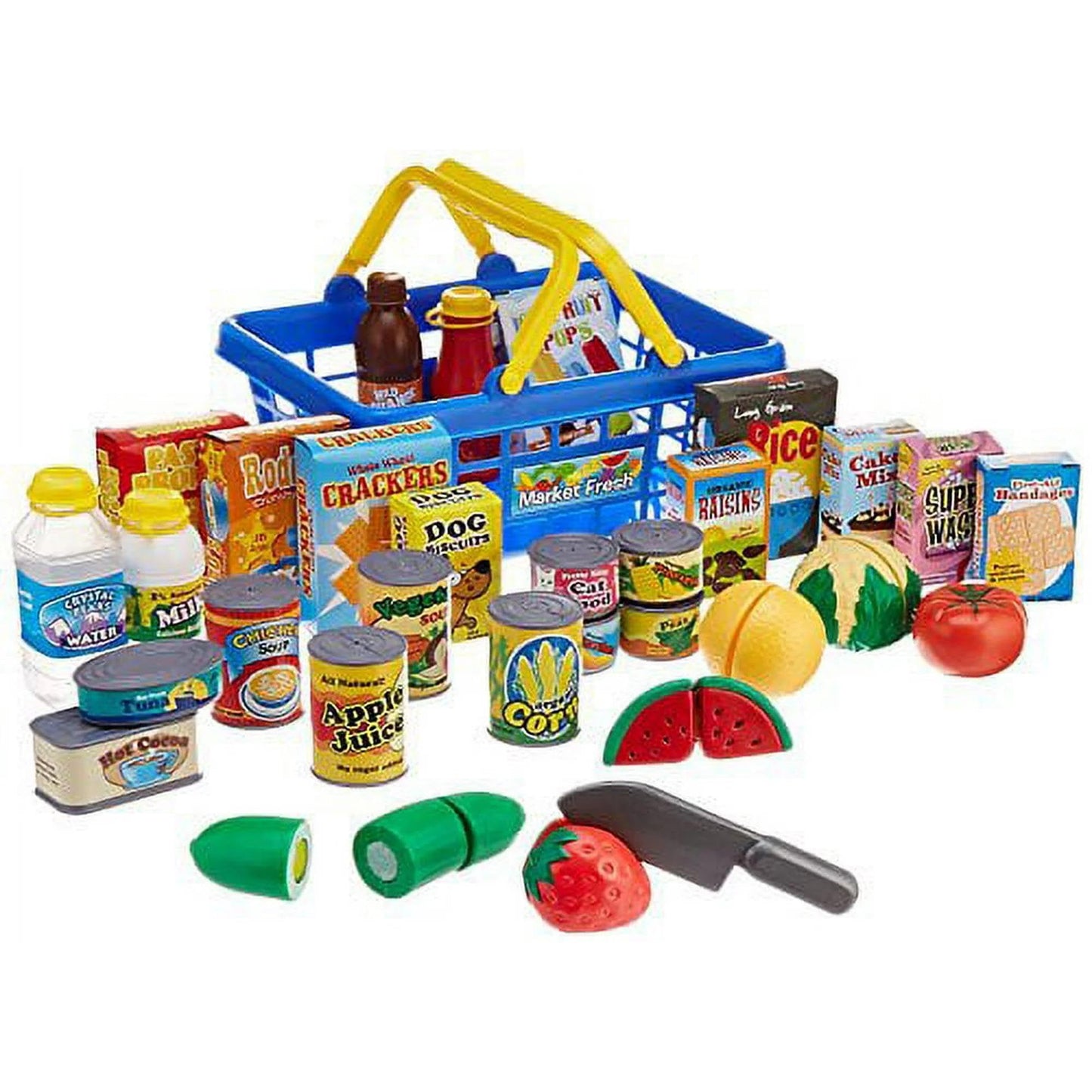 Small World Toys Kids Grocery Basket Play Set – 32-Piece Pretend Food Kit
