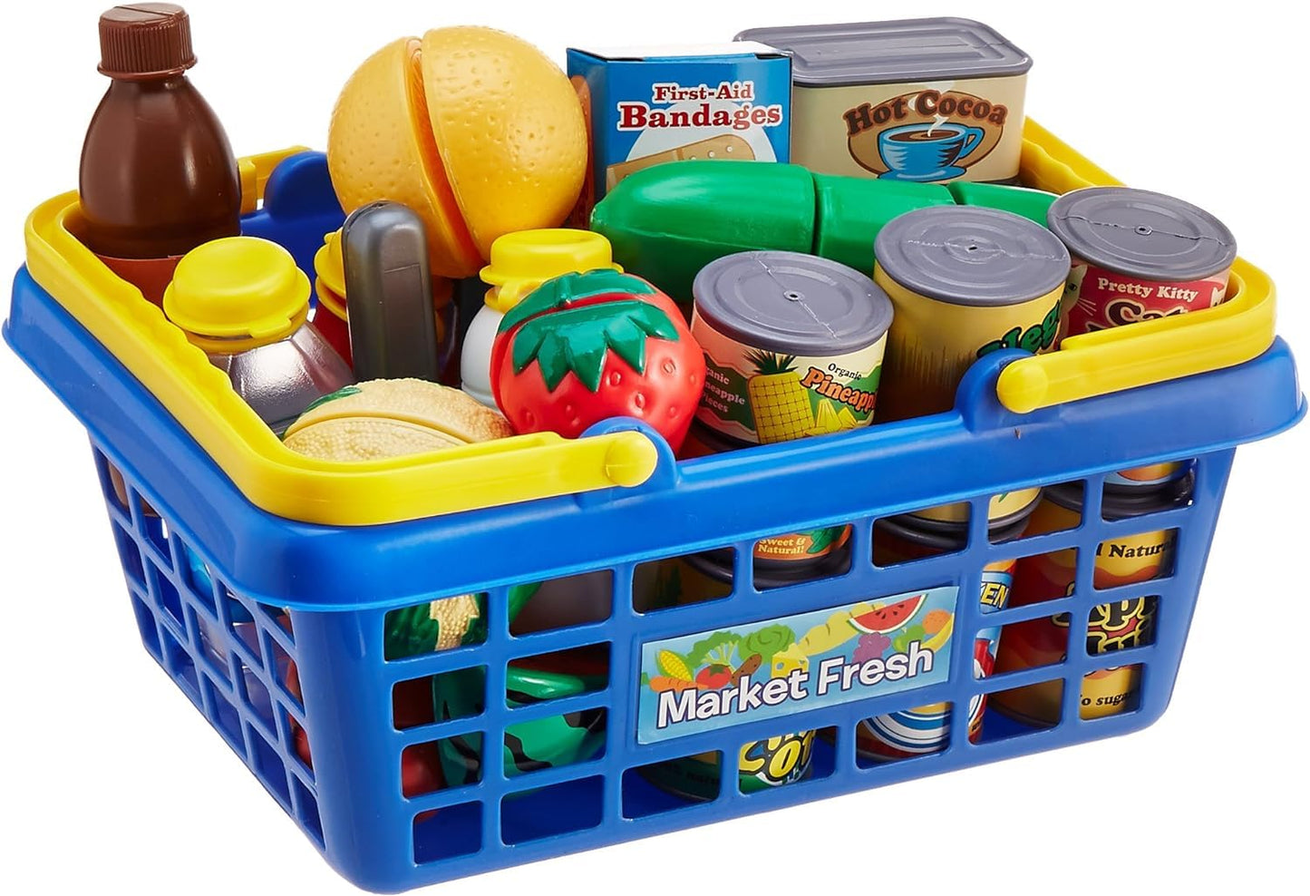 Small World Toys Kids Grocery Basket Play Set – 32-Piece Pretend Food Kit