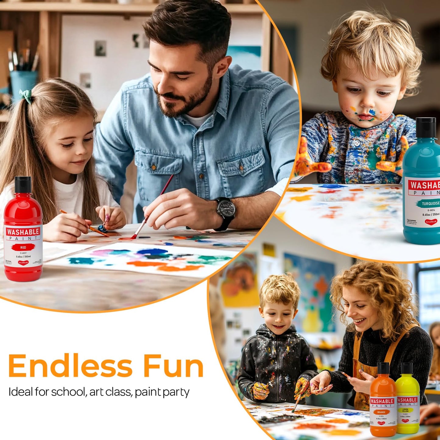 Smallbudi 8-Color Large Washable Tempera Paint Set – 250ml, Non-Toxic Kids Art Supplies