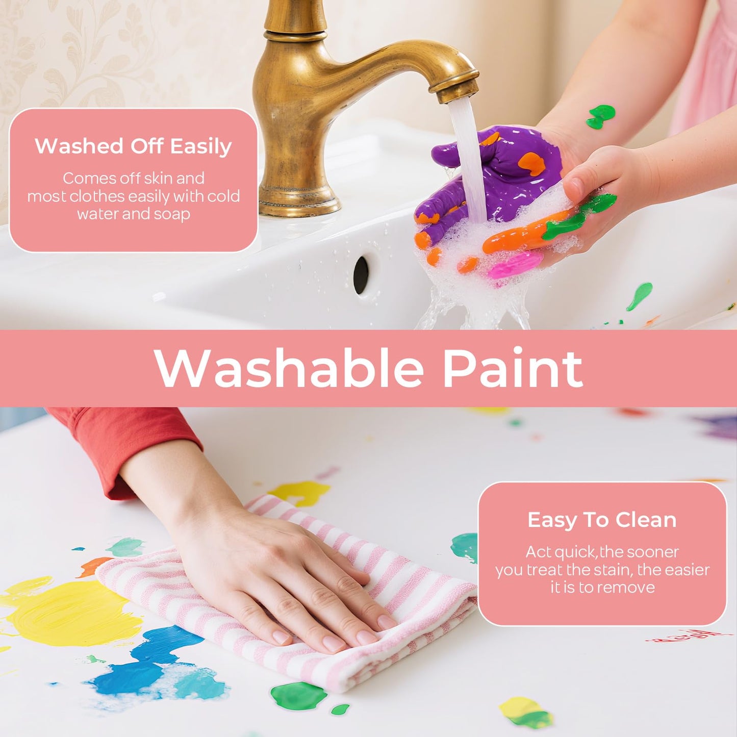 Smallbudi 15 Colors Large Washable Paint Set with Pump — 10oz Tempera for Kids (Non-Toxic Bulk Art Supplies)