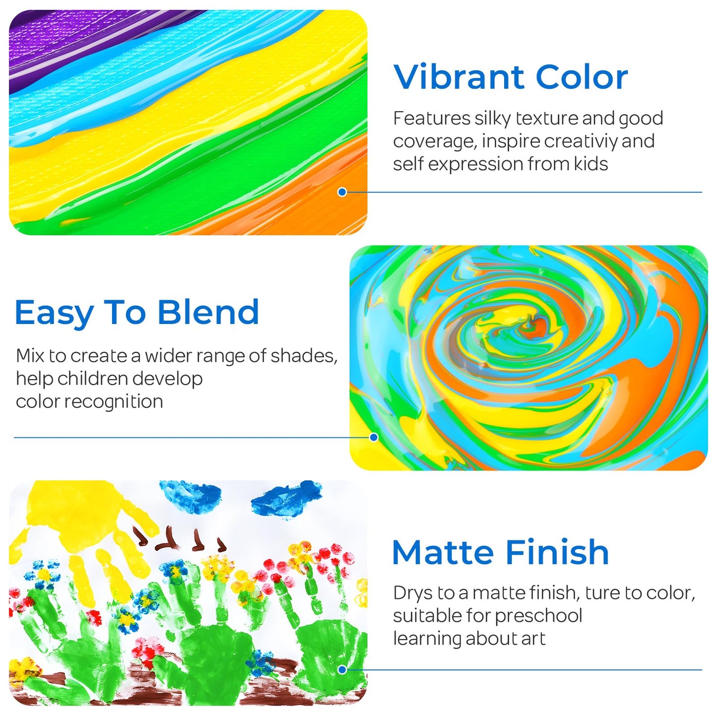 Smallbudi 8-Color Large Washable Tempera Paint Set – 250ml, Non-Toxic Kids Art Supplies