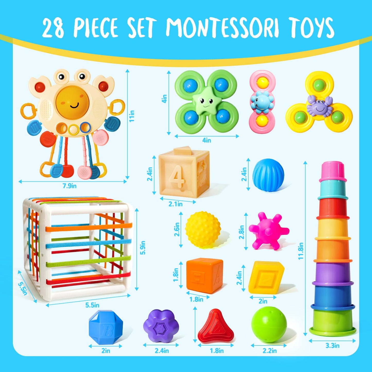 Smallzi Montessori Toys for Babies 0-12 Months — 6-in-1 Sensory Playset
