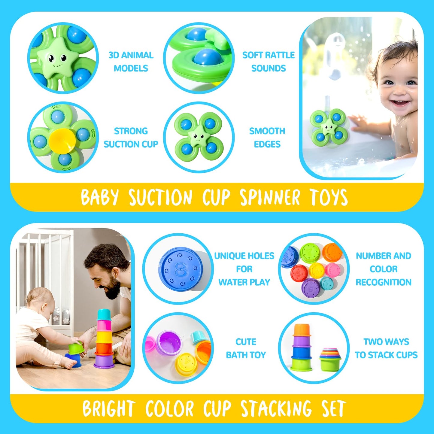 Smallzi Montessori Toys for Babies 0-12 Months — 6-in-1 Sensory Playset