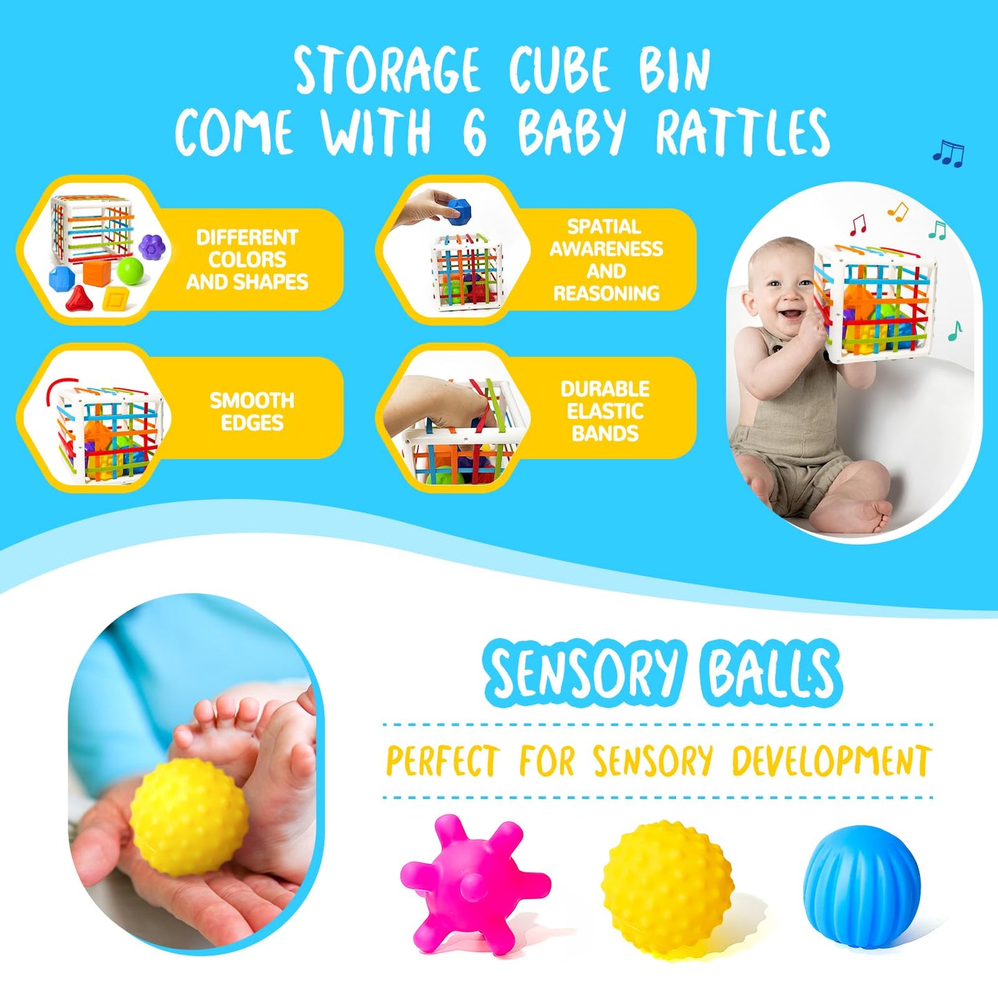 Smallzi Montessori Toys for Babies 0-12 Months — 6-in-1 Sensory Playset