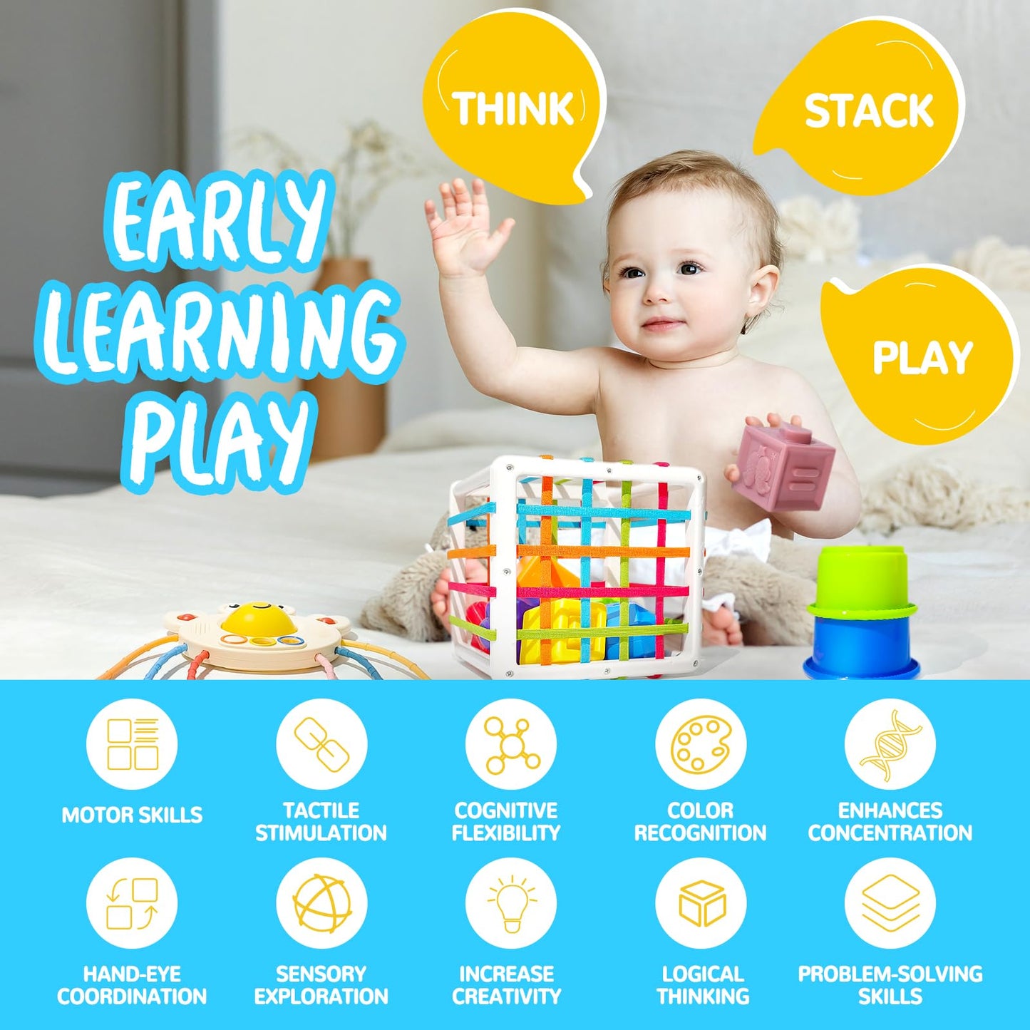 Smallzi Montessori Toys for Babies 0-12 Months — 6-in-1 Sensory Playset