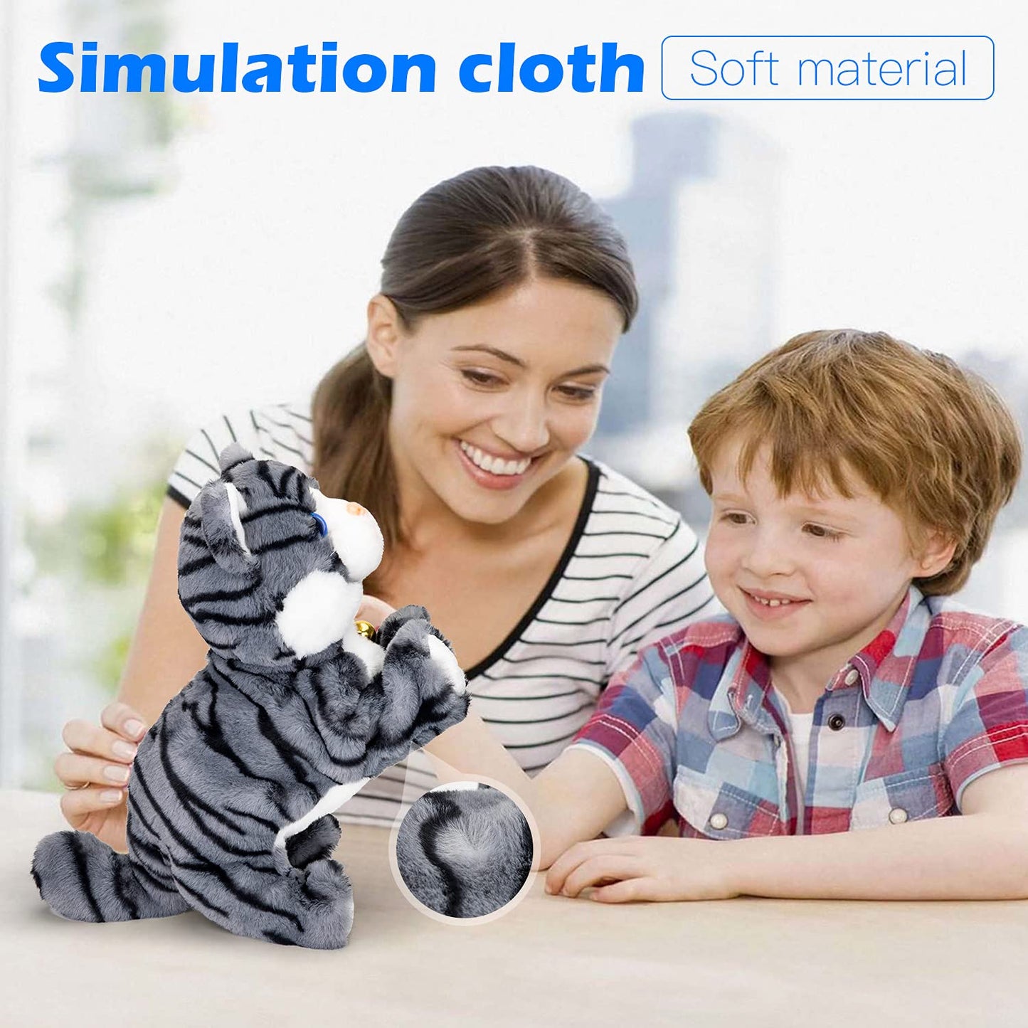 Smalody Interactive Plush Cat Toy – Sound-Control Robot Cat for Kids (Gray)